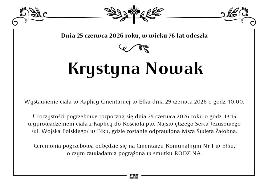 Krystyna Nowak - nekrolog